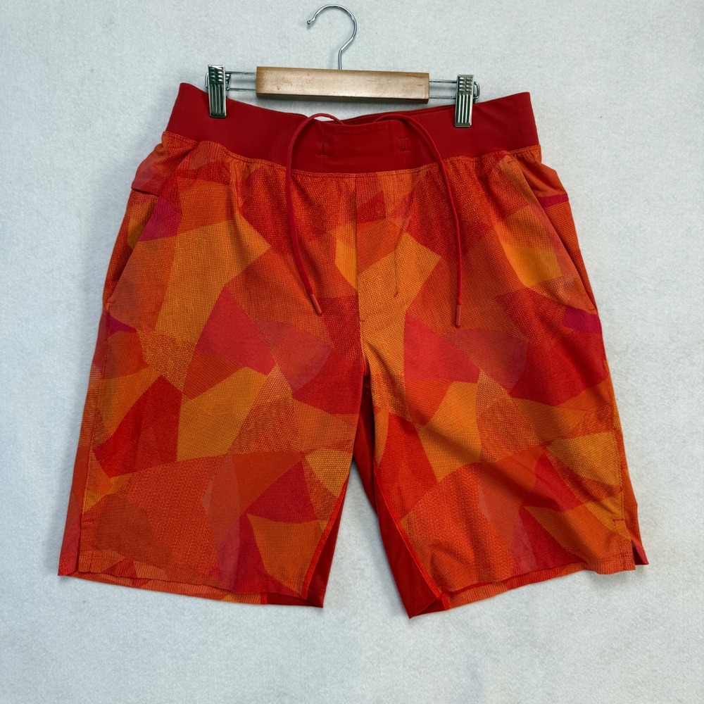 Lululemon Mens Geometric Print Running Shorts Orange Size M Athletic Gym‎